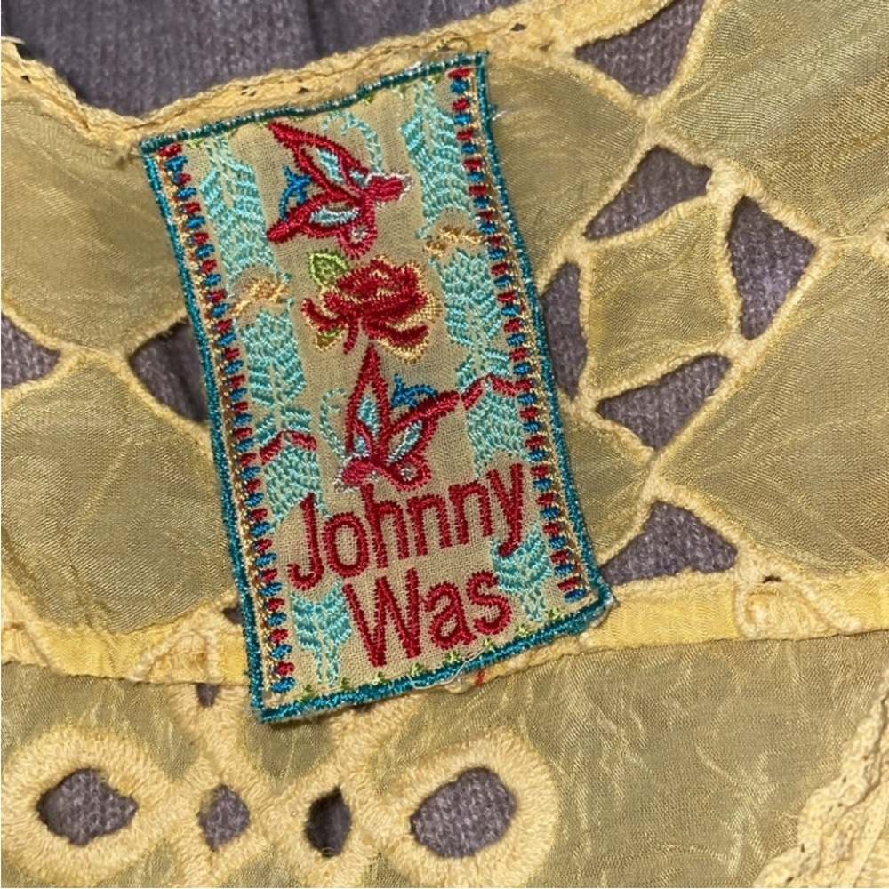 Johnny Was muted custard yellow silk top size L like new - Picture 6 of 11